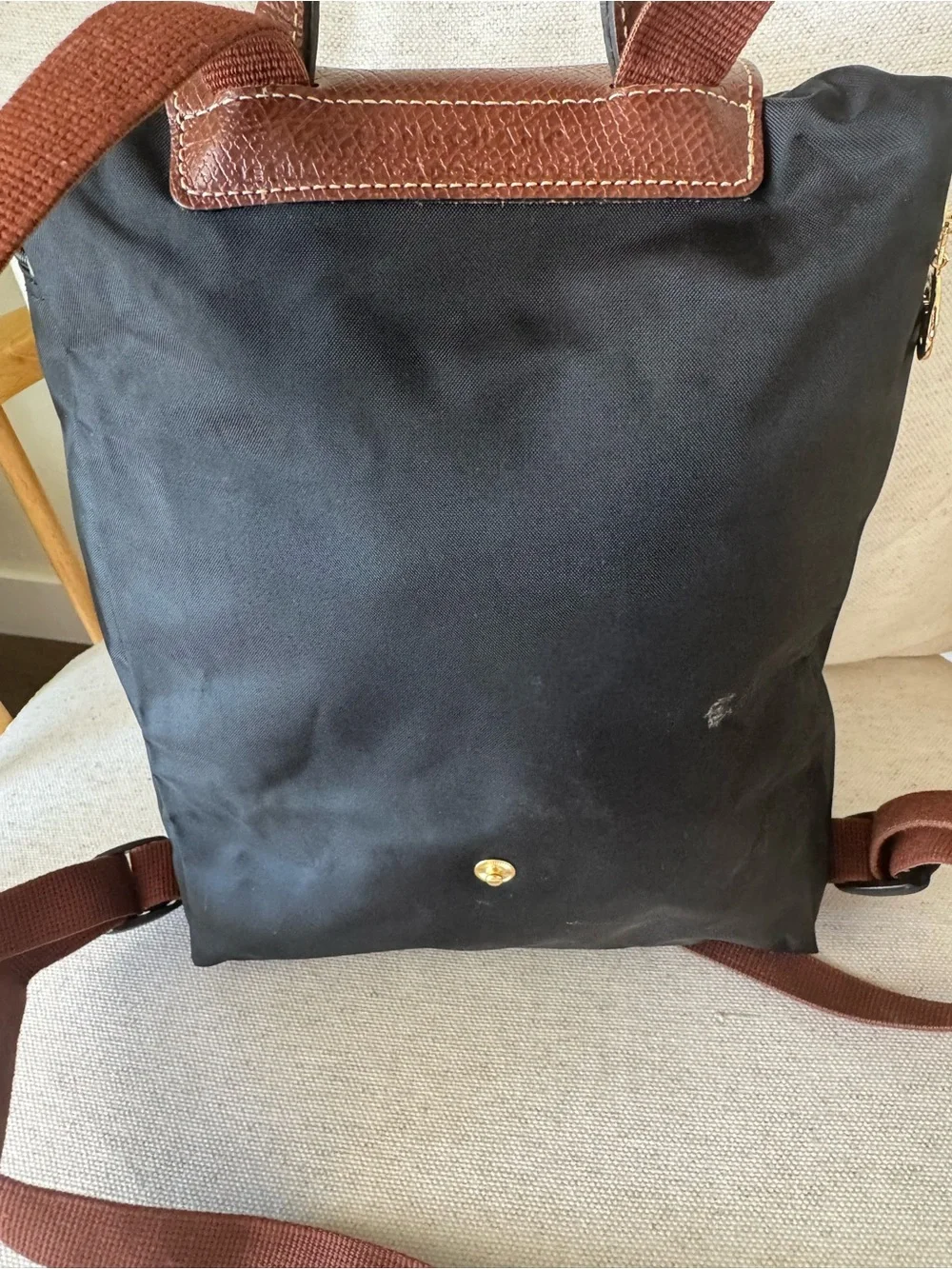 Longchamp Le Pliage Leather Flap Black With Brown Nylon Women’s Backpack